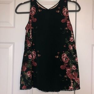 Forest green floral tank